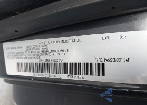 2009 Subaru Legacy 2.5I z USA, uszkodzony, nr VIN 4S3BL616497224754